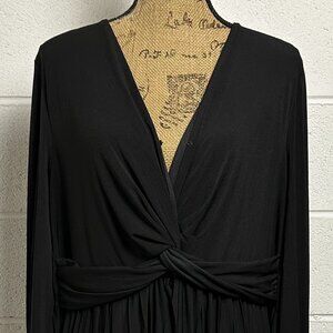 Eloquii Dress Womens 18 Black Long Sleeve Knot Waist Maxi V Neck Pleated Formal‎